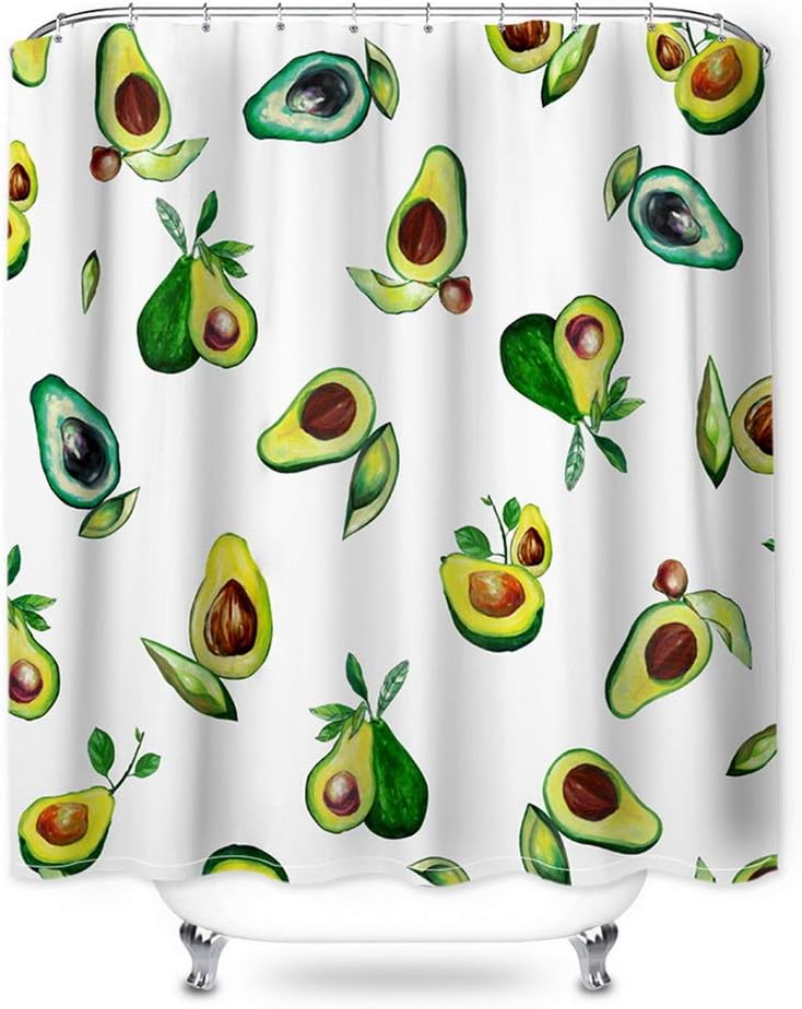 ChicSoleil Avocado Printed Shower Curtain,Fruit Theme Waterproof Washable Polyester Fabric Shower Curtain,72'' x 72'' Machine Washable Non Toxic Eco-Friendly No Odor Bathroom Decor Set with 12 Hooks