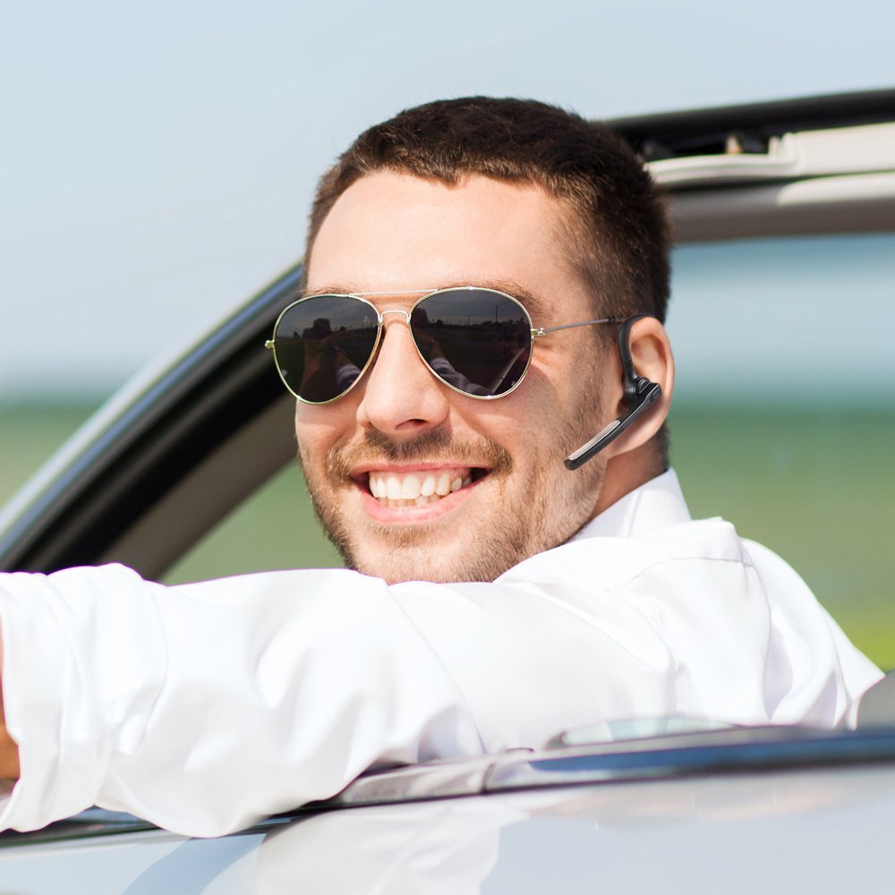 Bluetooth Headset, Handsfree Bluetooth 4.1 Headset Earphone for Business Trucker, Wireless Headphone Bluetooth Earpiece Compatible for iPhone Android Cellphone (Black-K10)