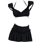 MEOWCOS Goth Bikini Swimsuit Gothic Style Retro Swimsuit Dark Style Bathing Suit
