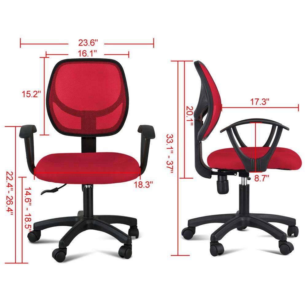 Topeakmart Adjustable Swivel Computer Desk Chair with Arms Seating Back Rest Fabric Mesh (Red)
