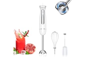 healthomse 3-In-1 Immersion Blender 800W 12-Speed Stainless Steel Hand Blender with Milk Frother, Egg Whisk, BPA-Free Materials for Soup, Smoothie, Baby Food (White)