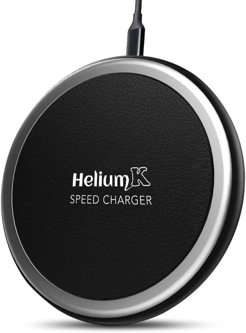 Qi EnabIed Universal Wireless Charging Pad | Fast Quick Charge Phone Station, 10 Watts. (Works with iPhone X, 10, 8, 8 Plus, Samsung Galaxy Note 8, S8, Active, S7, Edge & More), Black Leather Cover
