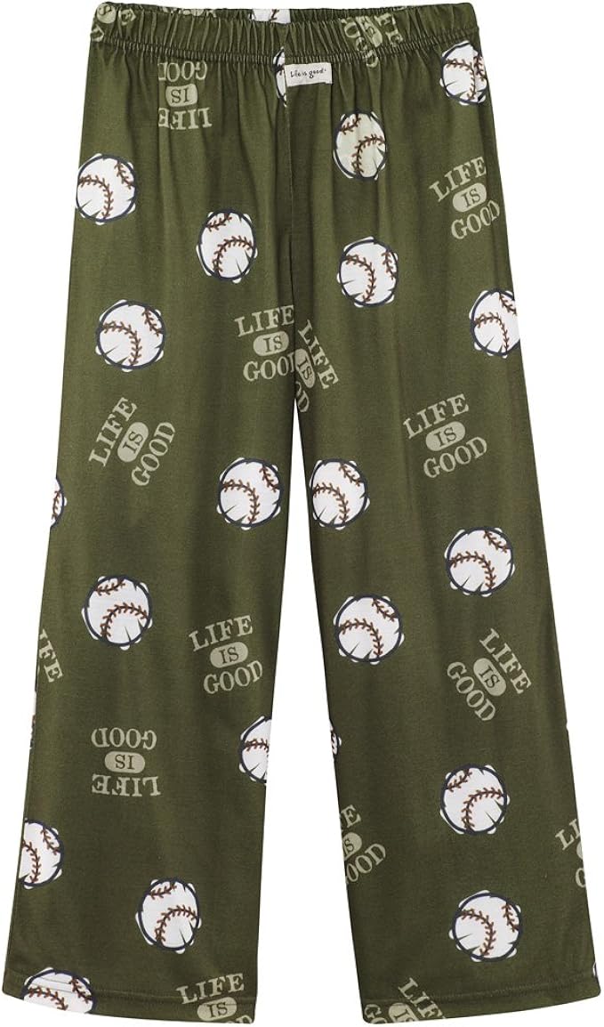 Life is Good Boy's Lounge Pant, LIG Baseball, Dark Green, X
