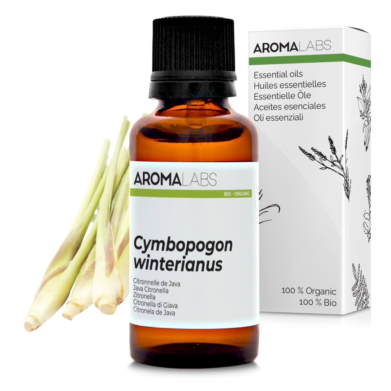 BIO - Java CITRONELLA Essential Oil - 30mL - 100% Pure, Natural, Chemotyped and AB Certified - AROMA LABS (French Brand)