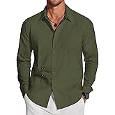 TRFIC Mens Long Sleeve Shirts Casual Button Down Shirt Men Band Collar Slim Fit Linen Dress Shirts
