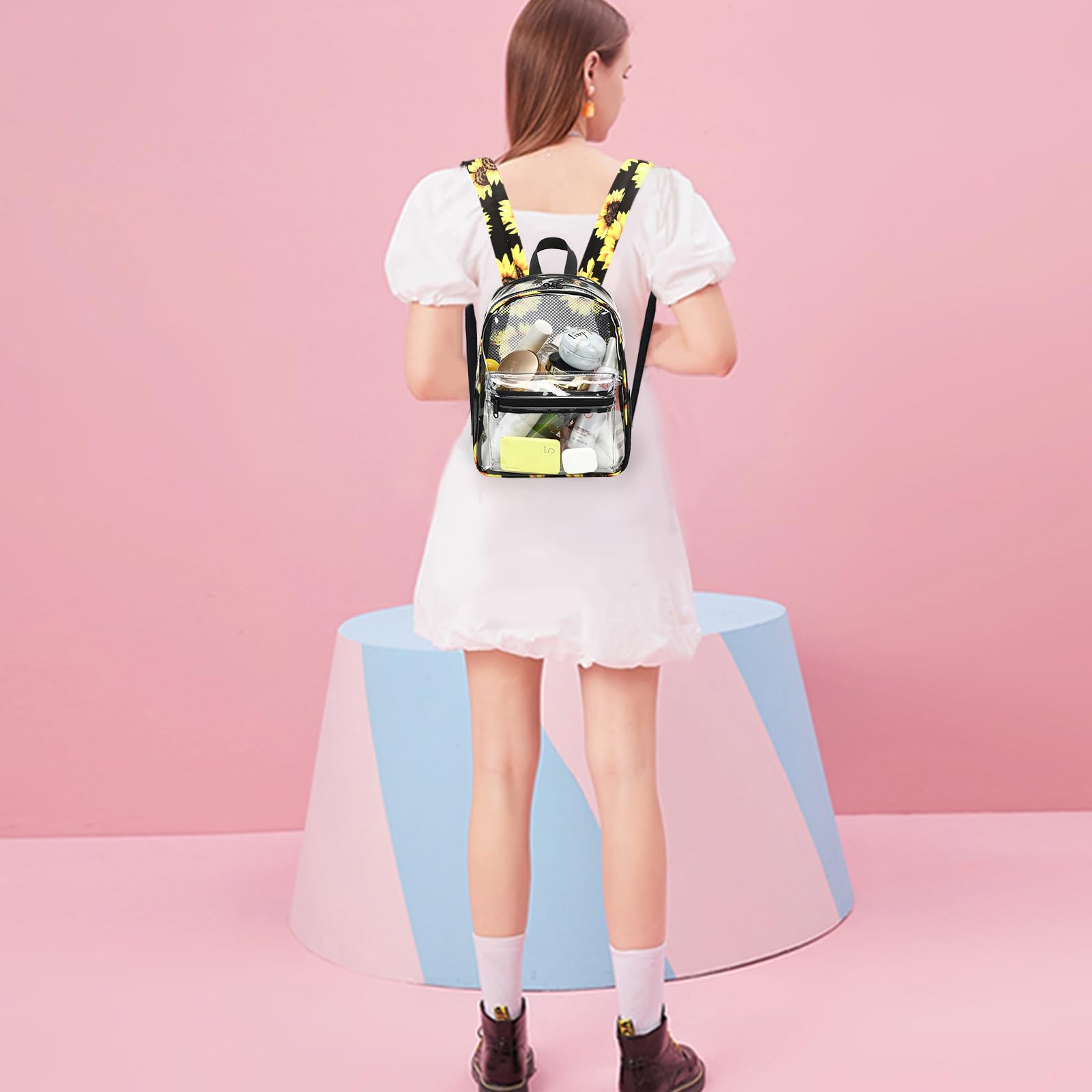 BTOOP Clear Mini Backpack for Stadium Events 12x12x6 Small Transparent Backpacks Plastic See Through Clear Bag for Concerts Work Festival Security Travel