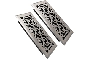 SANYCASA 4x10 Inches Air Floor Vents Register Ease Adjust Air Flow Savannah Design-Heavy Duty Walkable Steel Decorative Floor Vent for Room- Satin Nickel Floor Vent Covers - 2 Pack