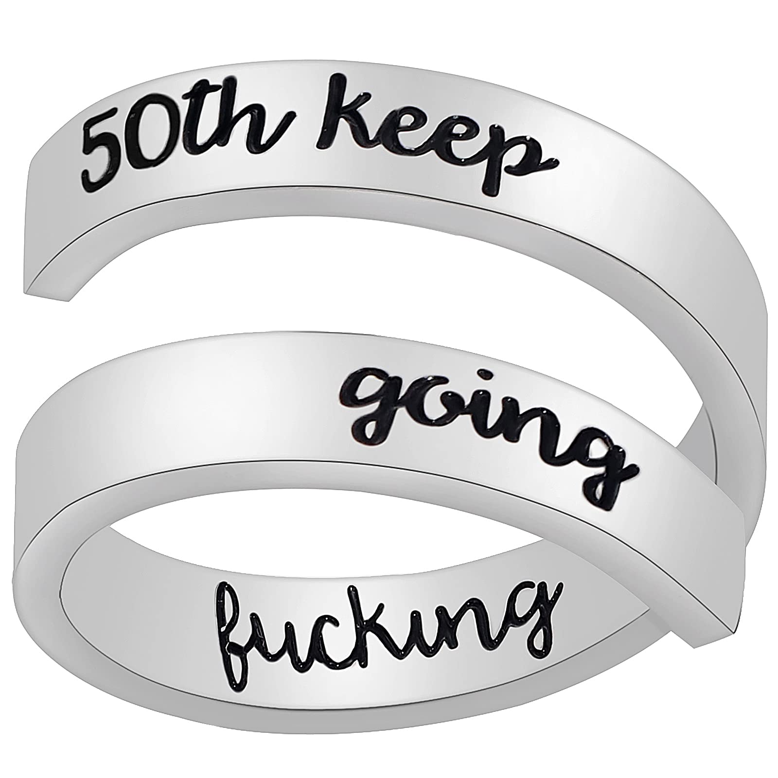 YooAi Inspirational Ring djustable Stainless Steel Rings Engraved Birthday Gift for Women Girls 50th Keep Going