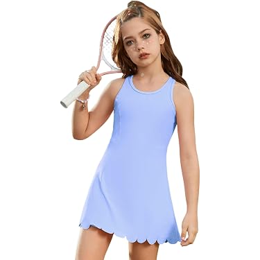girls active dress with shorts Moocorvic Girls Athletic Dress Sleeveless Tennis Short Dresses High Waist Golf Workout Outfits with Shorts Pocket 12-13Years,Hot Pink