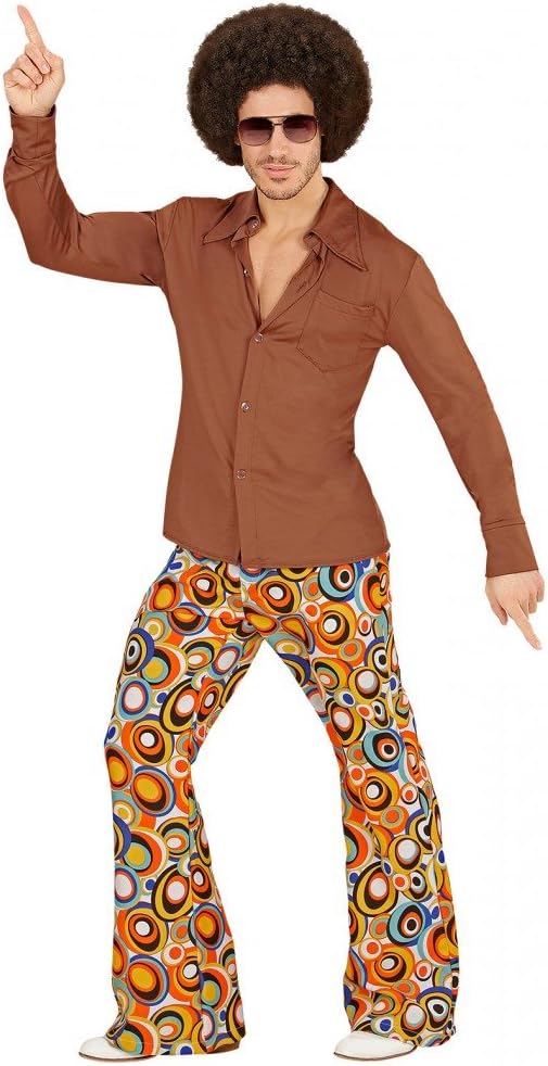 70s Retro Shirt with or without Pattern Disco Men's Costume Seventies Hat, Size: XXL, Colour: Brown - Image 3