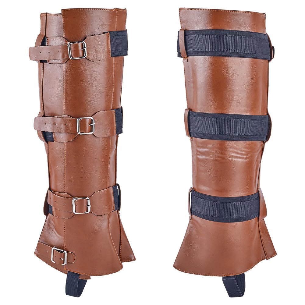 GORGECRAFT 2PCS Halloween Renaissance Boot Covers Medieval Faux Leather Viking Leg Armor Retro Steampunk Adjustable Belt Buckle Pirate Boot Armor Retro Peru Leg Gaiters for Knight Cosplay Costume