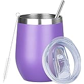 MEZMUT 12oz Insulated Wine Tumbler with Lid Double Wall Vacuum Stainless Steel Wine Glass Coffee Mug Insulated Tumbler Cup for Champaign, Cocktail, Beer (Purple, 1 Pack)