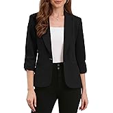 Allegra K Blazer for Women Business Casual Ruched 3/4 Sleeve Lapel Trendy Suit Jackets with Pockets