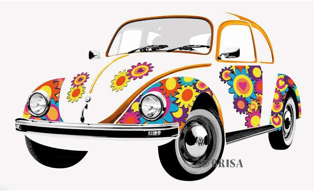 BRISA VW Collection Volkswagen Selfadhesive Wall Tattoo Sticker Decoration Poster with T1 Bus Campervan Design (Beetle/Flower)
