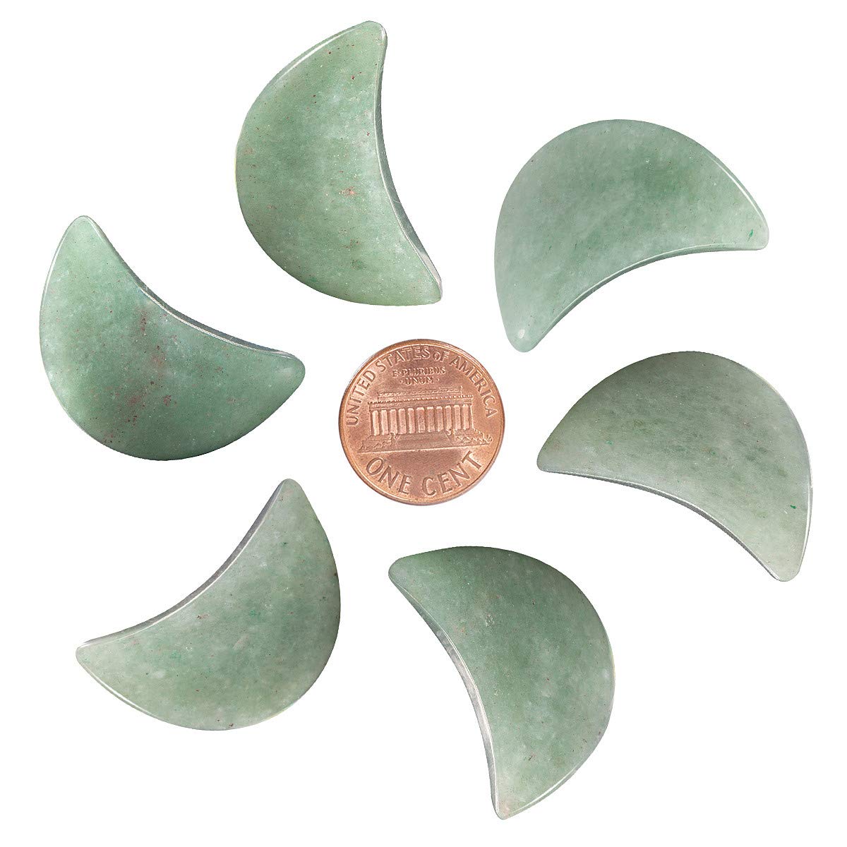 mookaitedecor Set of 5 Green Aventurine Moon Healing Crystal Pendants for Jewellery Making, Semi Precious Moon Shaped Palm Worry Stones for Anxiety Stress Relief Tumbled Pocket Stone Desk Decor