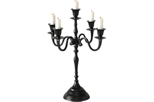 Hamptons Five Candle Candelabra, Rustic Black Finish, Centerpiece, Hand Crafted of Cast Aluminum Nickel, Over 1 FT High, (15 