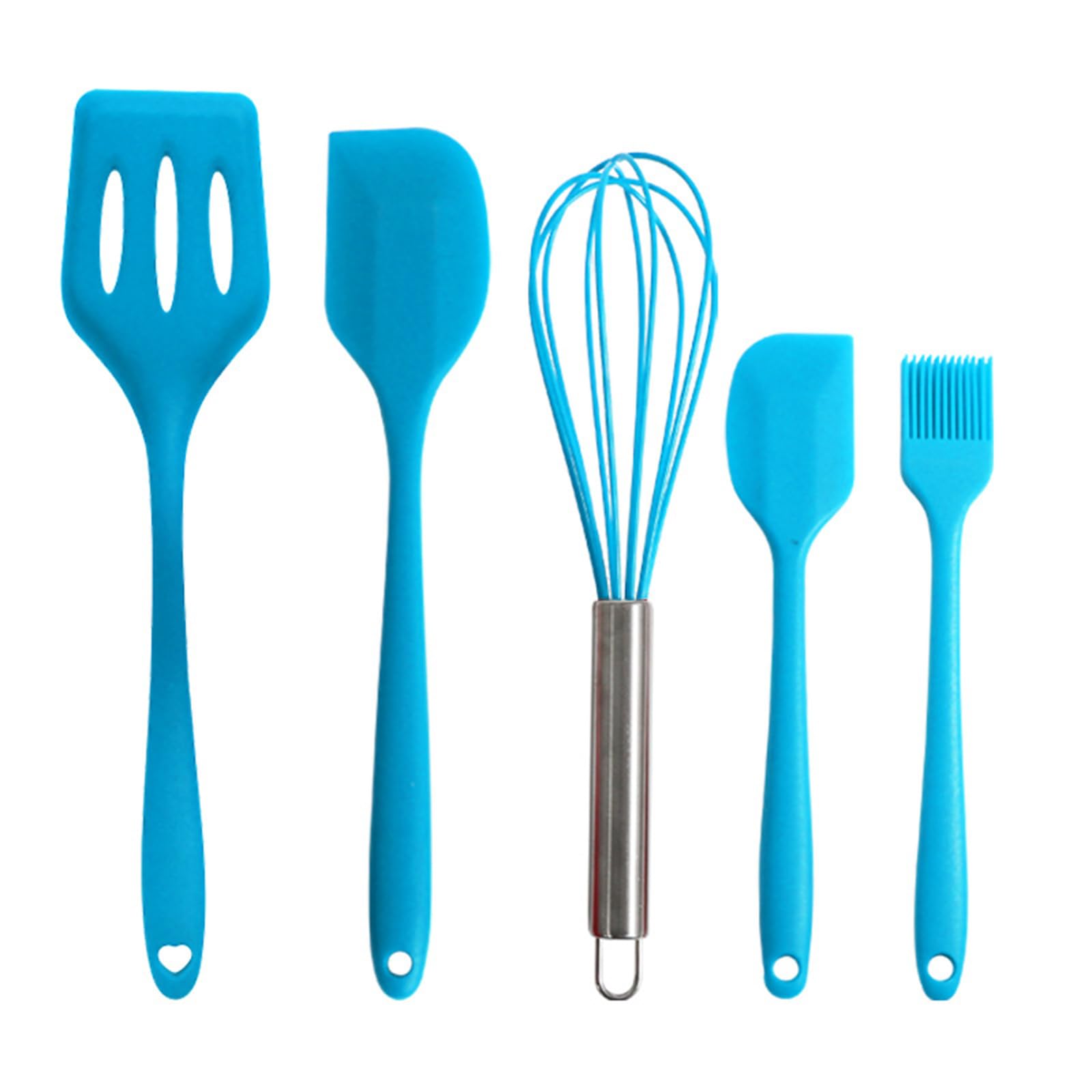 Silicone Rubber Kitchen Supplies Set Baking Tools 5PCS (Small Scraper + Large Scraper + Egg Beater + Leak Spatula + Small Oil Brush) Blue — image 1