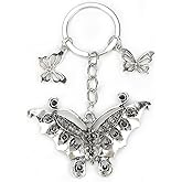 MUCOOS Butterfly Keychain Womens Silver Butterfly Keycharms Elegant Keychains for Women Metallic Keyring Gift Idea