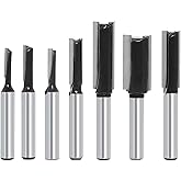 SICWOOD 7Pcs Straight Router Bits Set 1/4 Shank, Double Flute Dado Straight Cut Router Bit, Cutting Dia 1/8" 5/32" 3/16" 1/4"