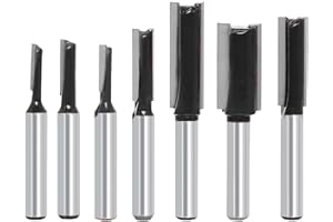 SICWOOD 7Pcs Straight Router Bits Set 1/4 Shank, Double Flute Dado Straight Cut Router Bit, Cutting Dia 1/8" 5/32" 3/16" 1/4"