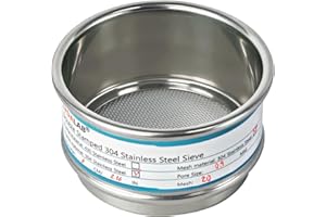 Full 304 Stainless Steel Mesh Sieve Screen, LVDALAB 20 Mesh (0.9mm) Aperture, 2.4inch(6CM) Dia Standard Sample Analysis Test Sieves Sifters Strainer for Industrial Laboratory Homes