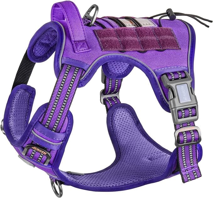 Photo 1 of AUROTH Tactical Dog Harness for Large Dogs No Pull Adjustable Pet Harness Reflective K9 Working Training Easy Control Pet Vest Military Service Dog Harnesses Purple M