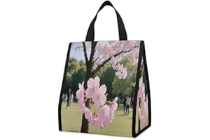 VstaDank Cherry Blossom Lunch Bag Insulated Reusable Lunchbag Portable Collapsible Cooler Bag for Groceries Lightweight Large