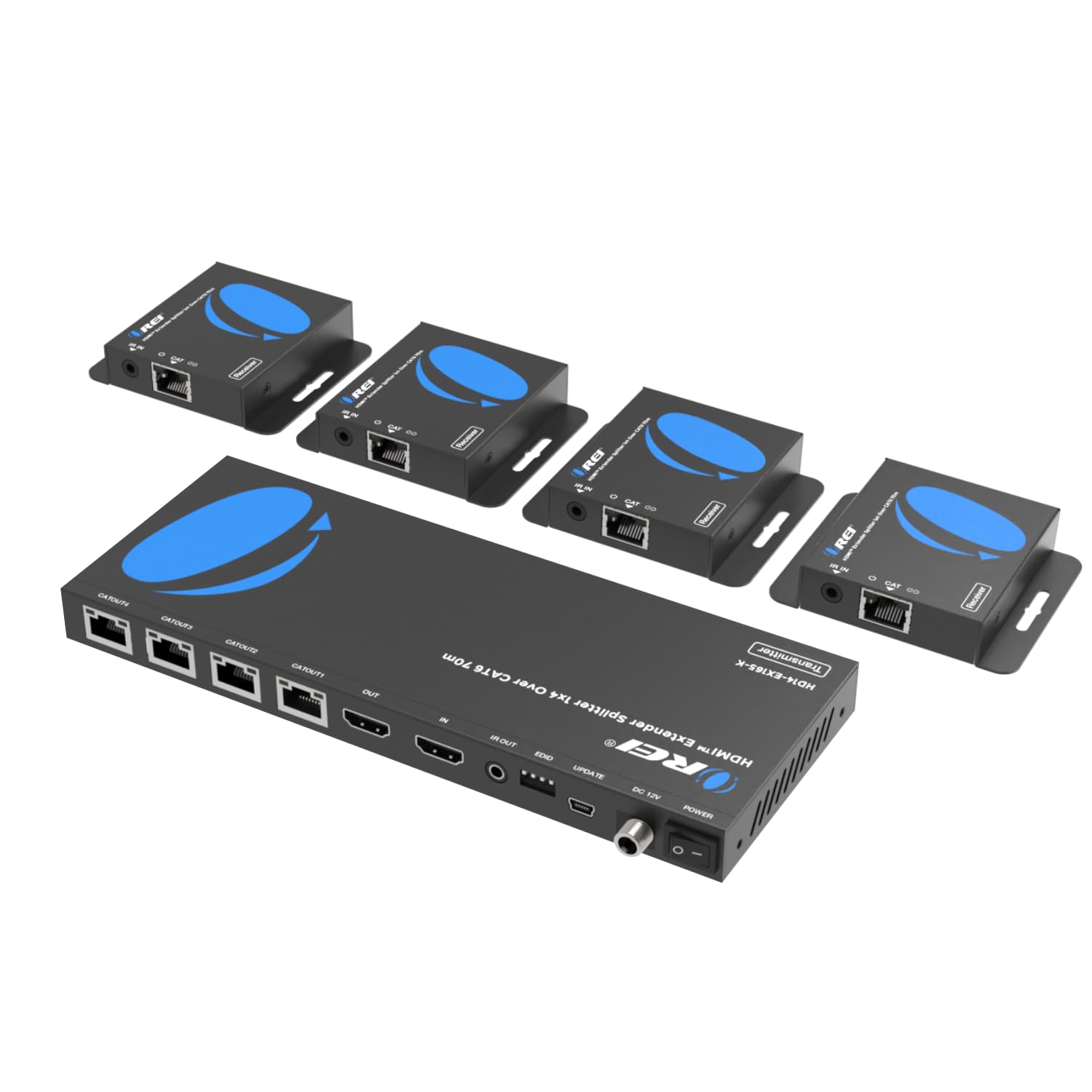 OREI 1x4 HDMI Extender Splitter Multiple Over Single Cable CAT6/7 1080P with IR Remote EDID Management - Up to 165 Ft - Loop Out - Low Latency - Full Support