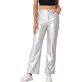 Allegra K Faux Leather Pants for Women's High Waist Straight Leg Punk PU Trousers