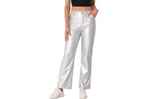 Allegra K Faux Leather Pants for Women's High Waist Straight Leg Punk PU Trousers