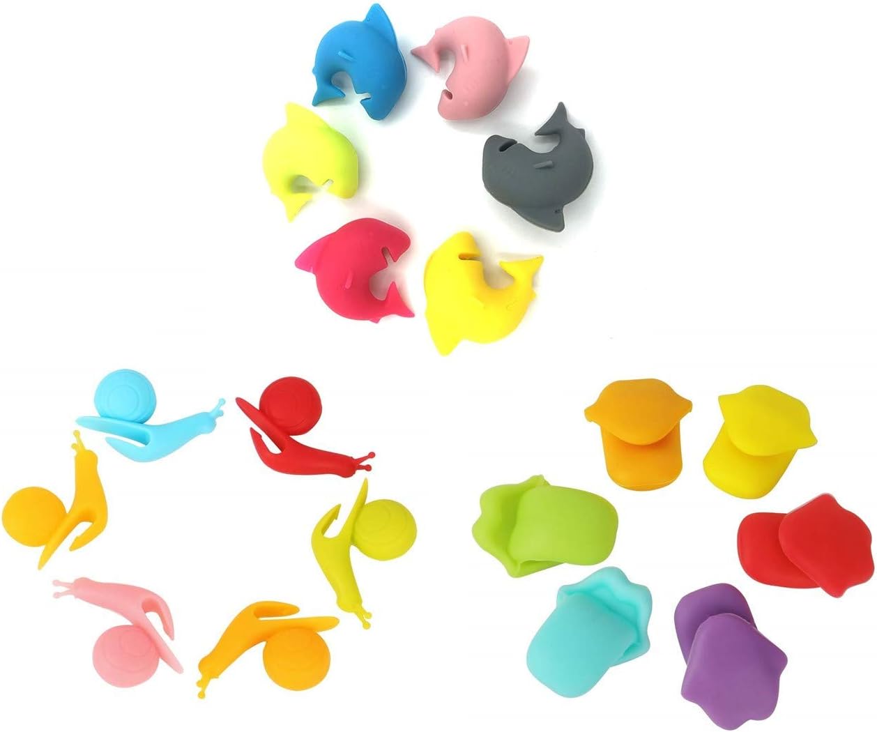 Glasmarker, Wiederverwendbare Glasmarkierer aus Silikon, 18 Stück Set, Markierungen für Party Weinglas