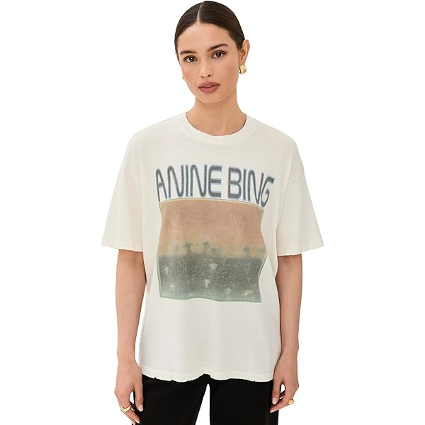 ANINE BING Women's Lili Tee Retro Eagle, Washed Black, XS at