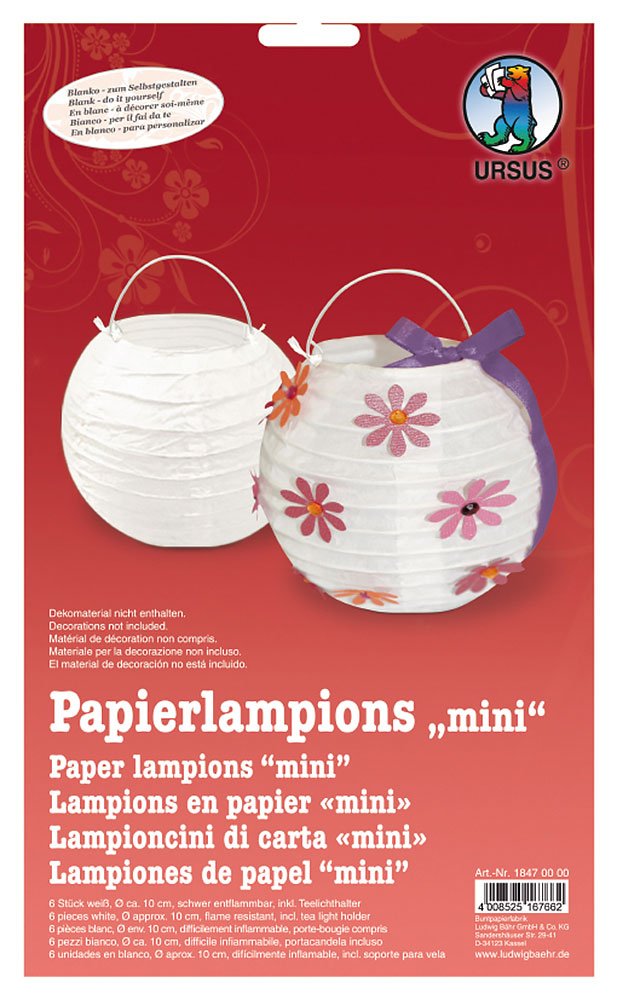 Ursus Blanco 18470000 Mini Paper Lanterns, White, Diameter Approx. 10 cm, Pack of 6, Flame Retardant, Includes Tea Light Holder, for Designing Yourself, Ideal for the Next Lantern Run