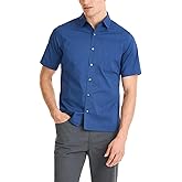 Van Heusen Men's Essential Woven Solid Short Sleeve Button Up, Black IRIS, Large