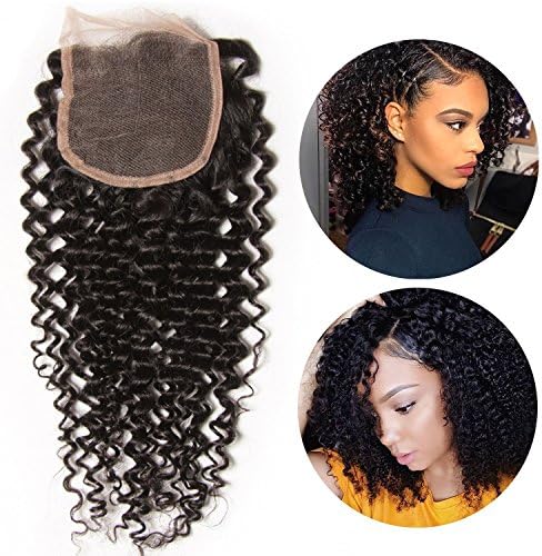 10A Brazilian Kinky Curly Closure Human Hair Curly Weave Virgin Free Part Lace Closure Natural Color (10inch)