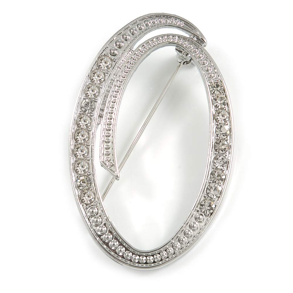 'O' Rhodium Plated Clear Crystal Letter O Alphabet Initial Brooch Personalised Jewellery Gift - 50mm Tall