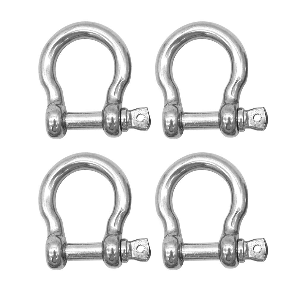 POFET Pack-of-4 M12 D Bow Ring Shackle Locks 304 Stainless Steel for Heavy Duty Rigging, Hauling, Steel Chain Link