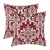 Pack of 2 CaliTime Throw Pillow Covers 18 X 18 Inches, Vintage Damask Floral, Burgundy