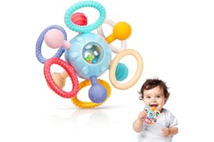 CAHILON Baby Teething Toys for 0-6 6-12 Months, BPA Free Food Grade Silicone Teether, Infant Sensory Chew Rattles Toys, Gifts for Infant Newborn Boys Girls 0 3 6 9 12 18 Months, Sky Blue