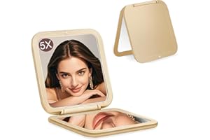 CYHTSHFZ Small Compact Mirror for Purse,5X/1X Travel Magnifying Mirror for Women, Makeup Mirror for Girls, Portable Ultra Slim Pocket Mirror