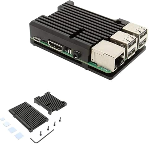 Molyflower para Raspberry Pi 3B Carcasa de Aluminio con Doble Ventilador Carcasa de Metal Carcasa Negra para RPI Raspberry Pi 3B - Negro