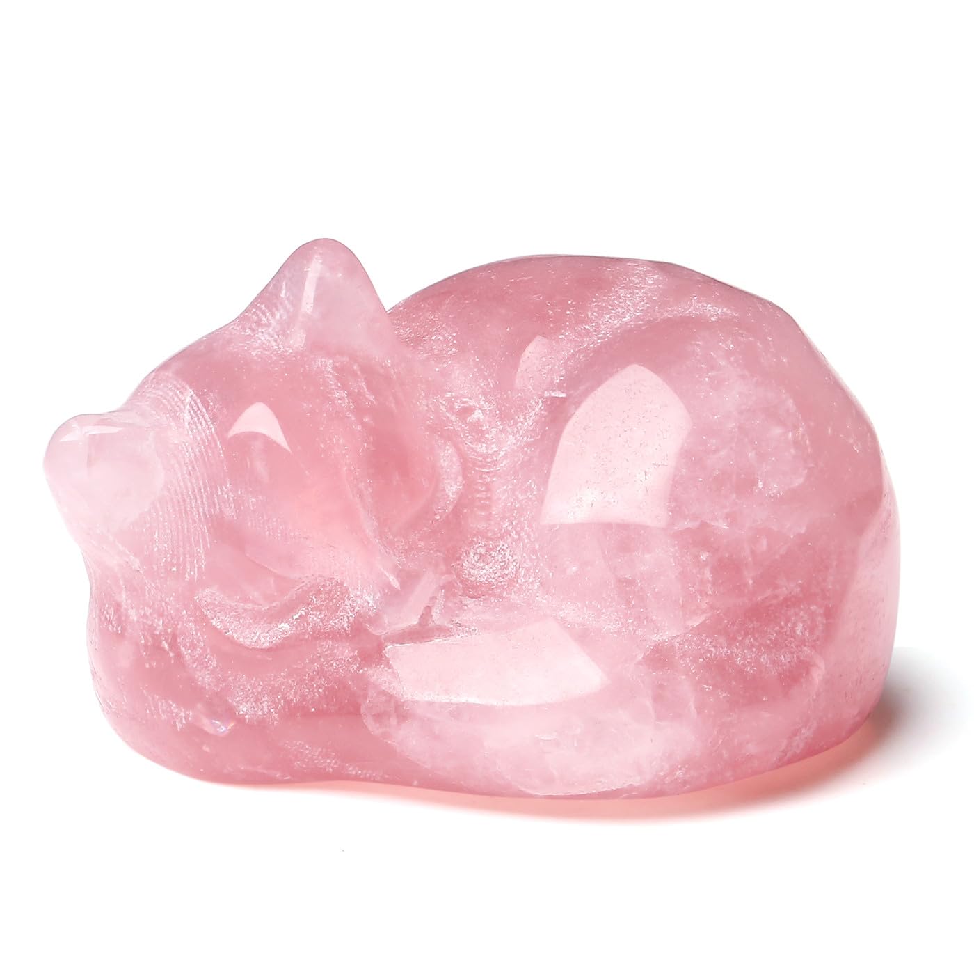 XIANNVXI Sleeping Cat Ornament Figurine,Cute Pink Gifts for Cat Lovers,38mm Rose Quartz Pink Crystal Gifts for Women Cute Desk Accessories Cute Room Decor
