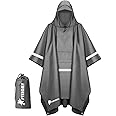 PTEROMY Hooded Rain Poncho for Adult with Pocket, Waterproof Lightweight Unisex Raincoat for Hiking Camping Emergency