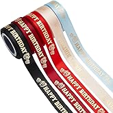 PH PandaHall 50 Yards Happy Birthday Ribbon 5 Colors Birthday Decoration Ribbon Craft Ribbon Polyester Printed Ribbons Gift Wrapping Ribbon for Party Festival Craft Bouquet Flowers Decor 0.8''