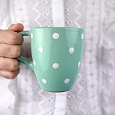 City to Cottage Ceramic Cappuccino Mug with Large Handle, 10oz Coffee Mug for Latte Hot Chocholate Tea, Daily Morning Dring at Home Office Work, Christmas Housewarming Gift Turquoise Blue Polka Dot