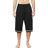Cromoncent Men's Capri Pajama Pants Comfy Lounge Pj Bottoms Soft Casual Sleep Drawstring Pants with Pockets, S-2XL