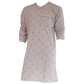 Herren Nachthemd mit langem Arm mit Motiv und V-Ausschnitt in 8 Farben Nr. 4940