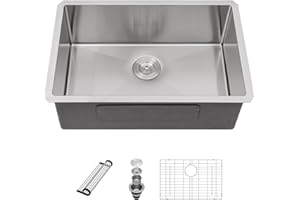 Sarlai 26 Inch Undermount Kitchen Sink- 26x18 Inch Undermount Stainless Steel16 Gauge Single Bowl Under Counter Kitchen Sink Round Corner Basin