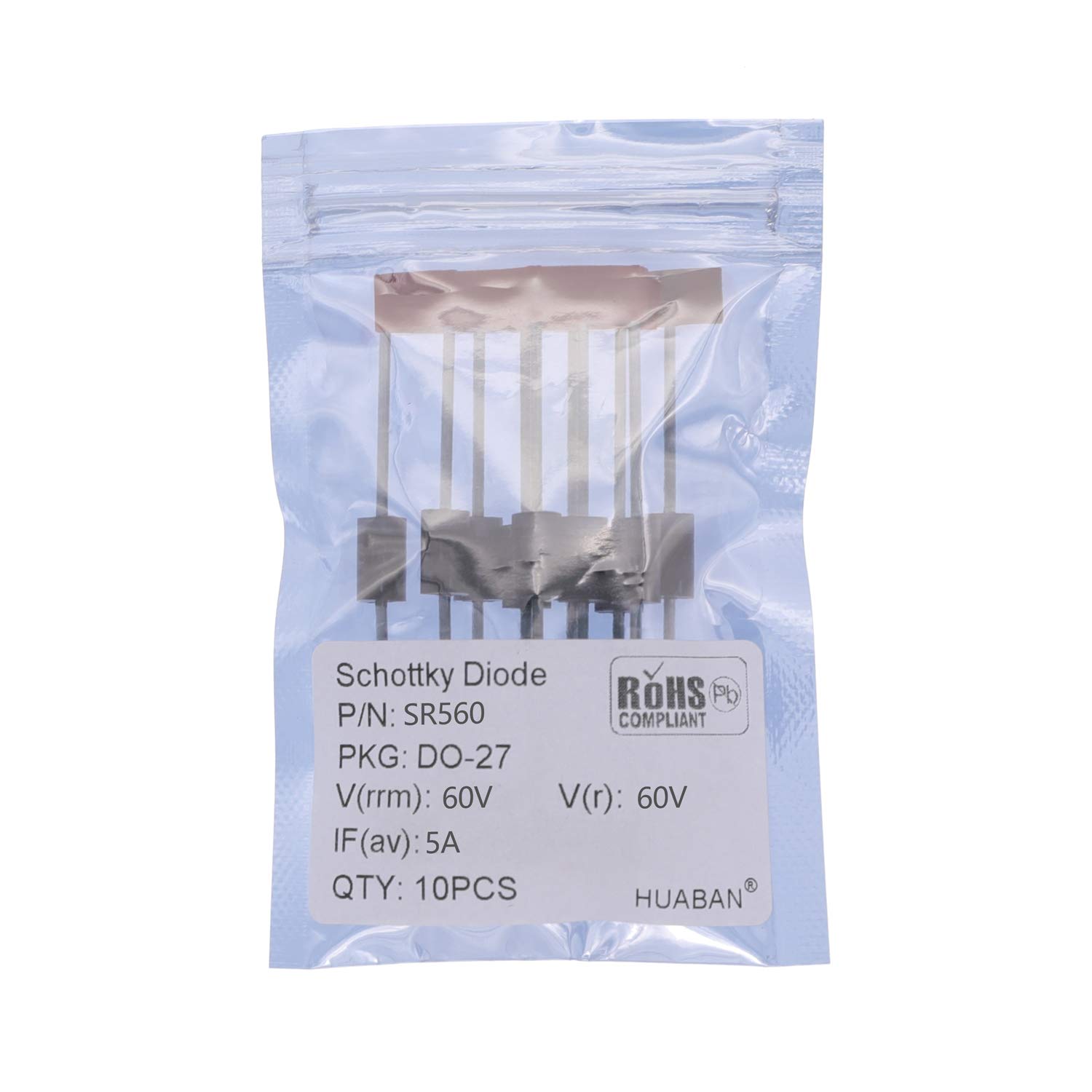 HUABAN 10PCS SR560 (SB560) Schottky Barrier Rectifier Diodes 5A 60V DO-201AD (DO-27) Axial 5 Amp 60 Volt