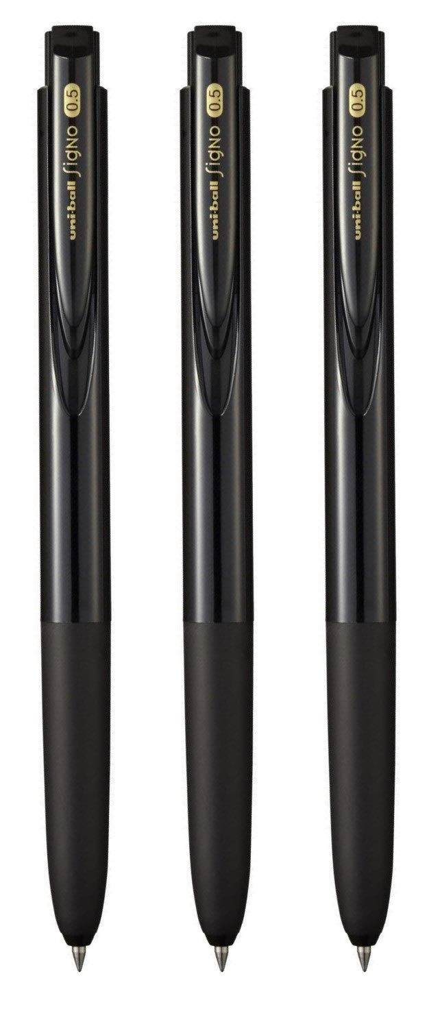 Set of 3 - Signo - uni Knock Ballpoint Pen - RT1 UMN-155 0.5 mm - Black